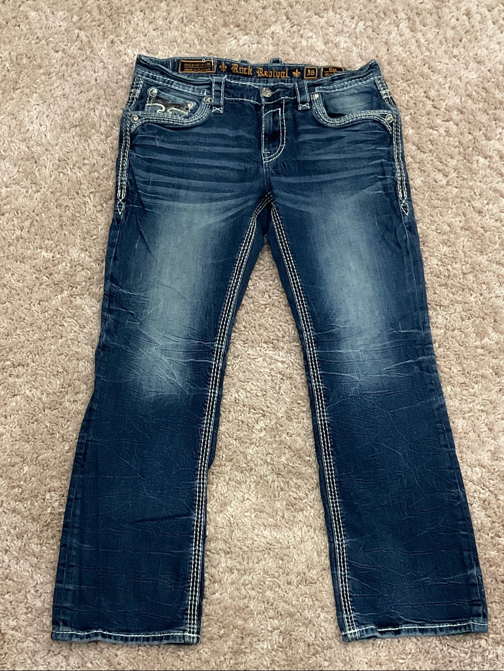 Men’s Rock Revival Washed Indigo Slim Bootcut Jeans